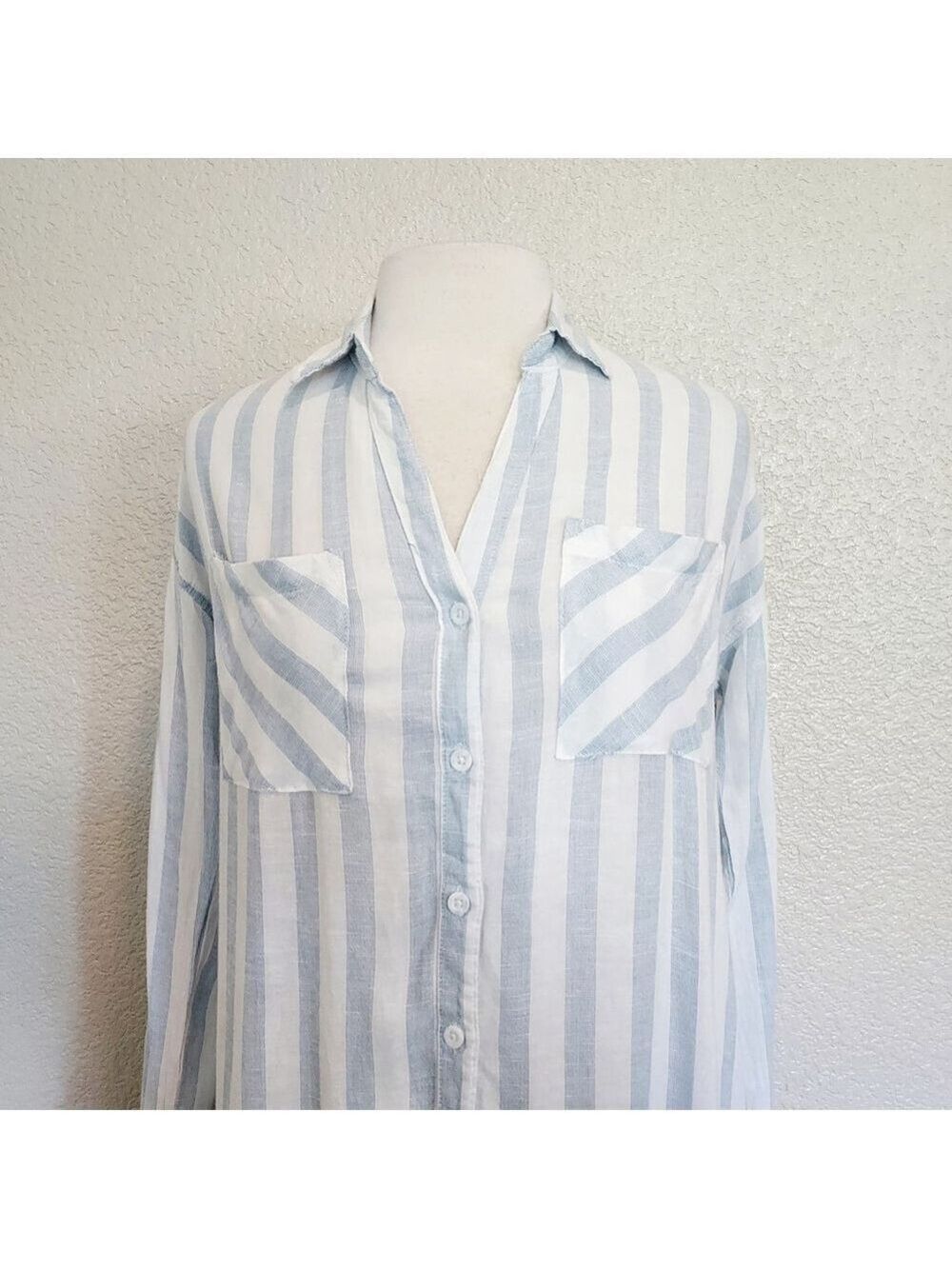 Thread & Supply Blue & White Striped Button Up Size XS - Picture 2 of 11